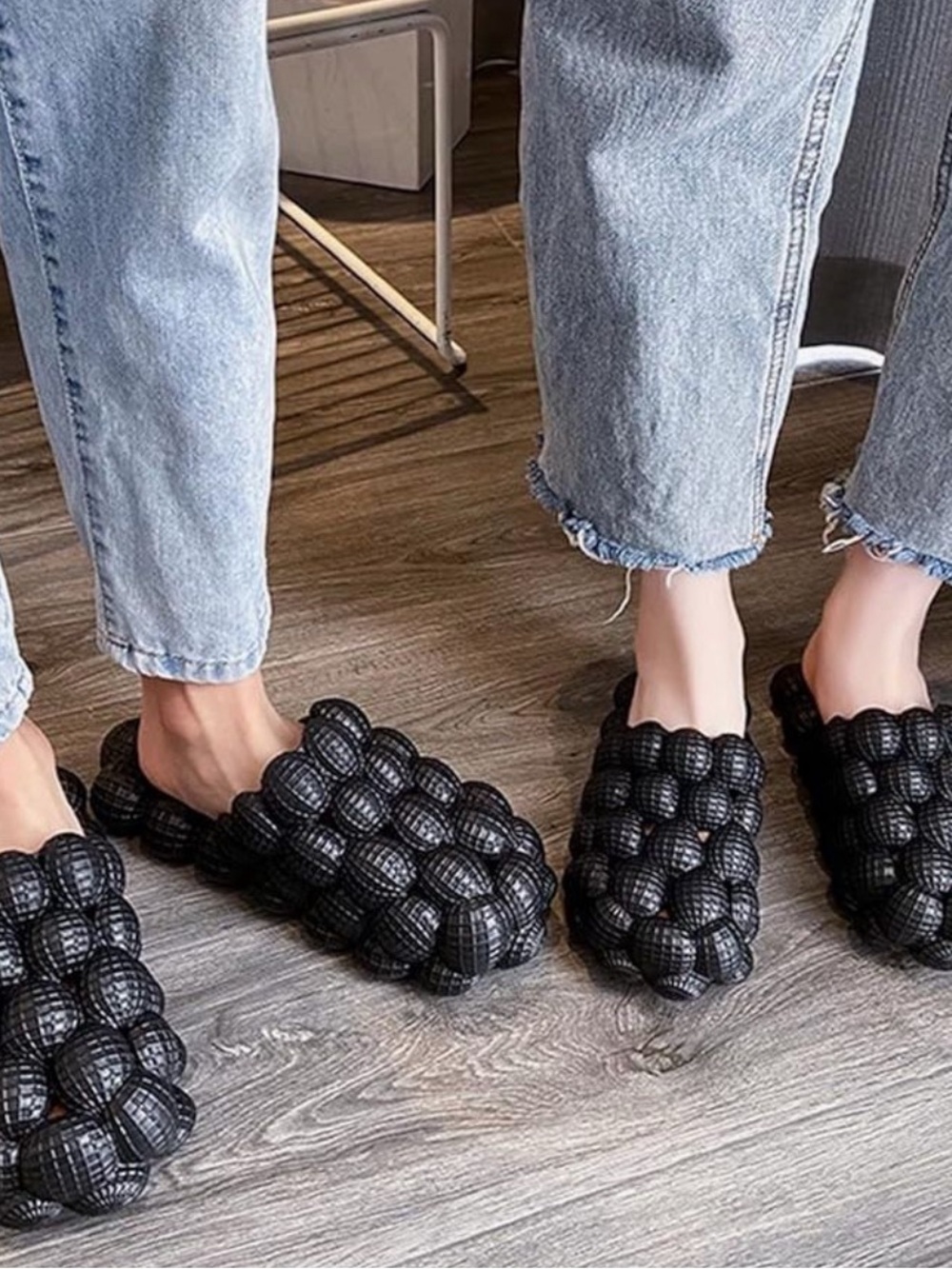 Black Bubble Slip-On Sandals for Women